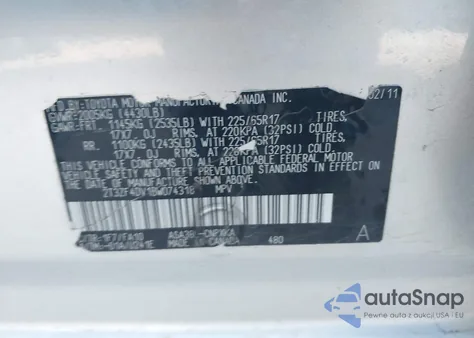 2011 Toyota Rav4 from USA, damaged, VIN 2T3ZF4DV1BW074318